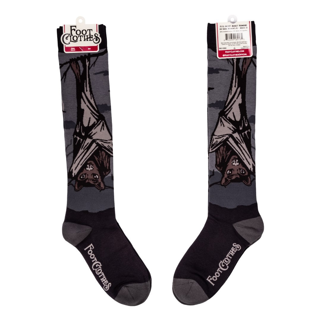 Pair of socks with bat design on a white background