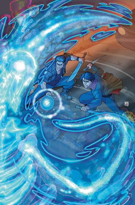 Comic book cover featuring Sam and Dean Winchester fighting a swirling blue creature
