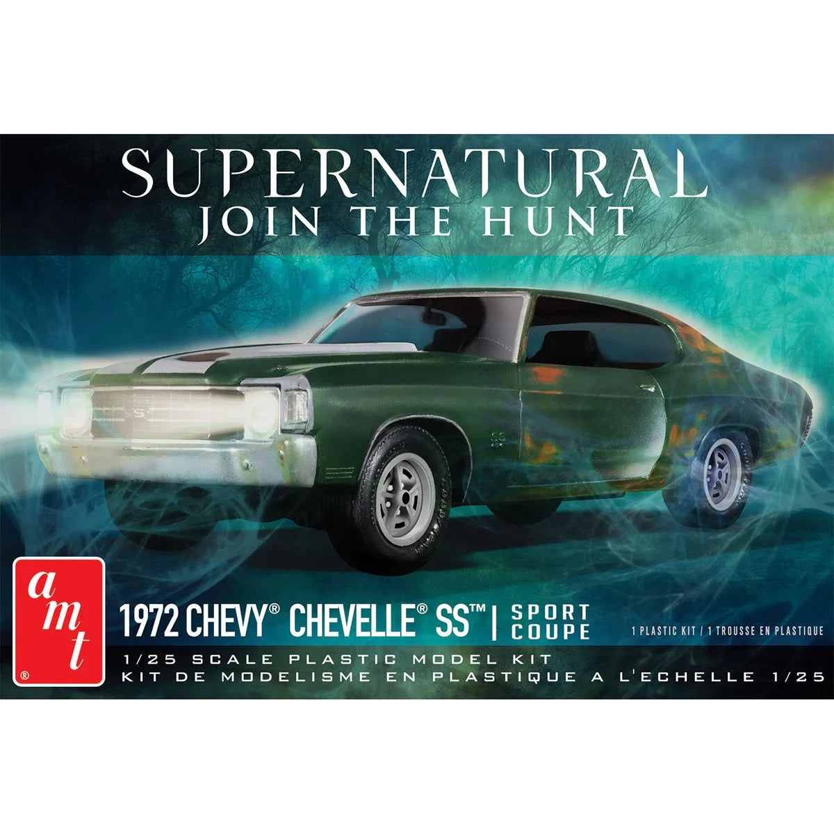 A model kit depicting a 1972 Chevrelet Chevelle. White text says Supernatural, Join the Hunt