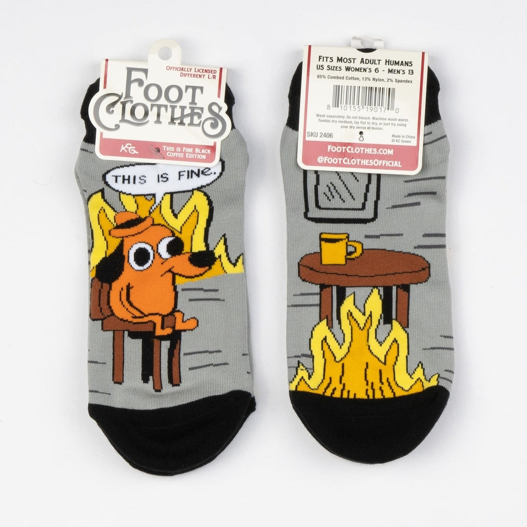 Two pairs of socks with cartoon designs and 'Foot Clothes' branding on a white background.