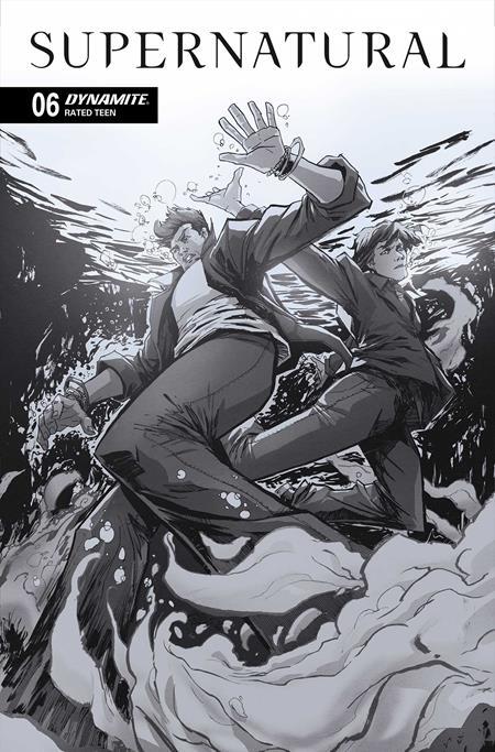Comic book cover of 'Supernatural' with a dynamic pose and water elements.