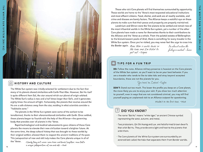 Page from a book or magazine with architectural illustration and text on alien planets.