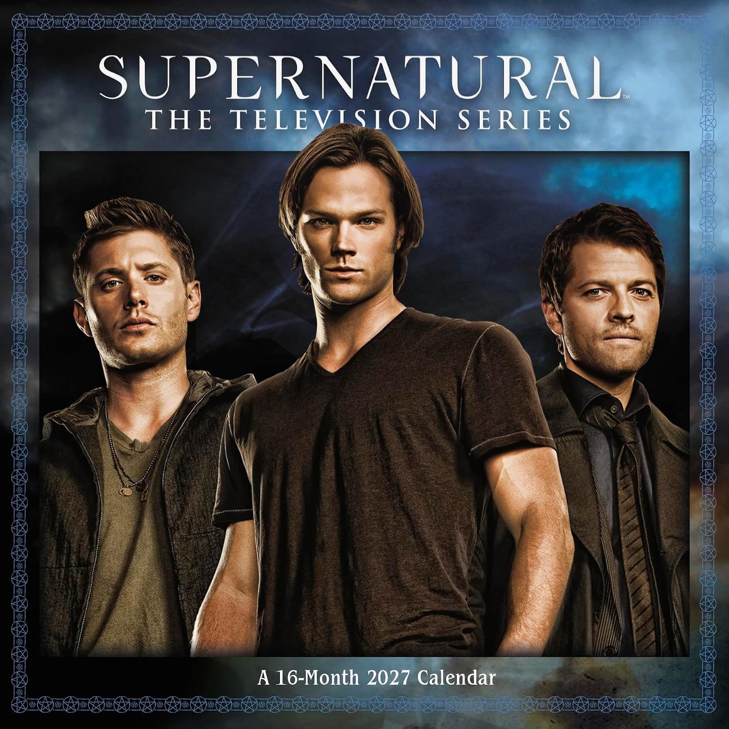 Supernatural television series calendar cover with three main characters against a dark background.