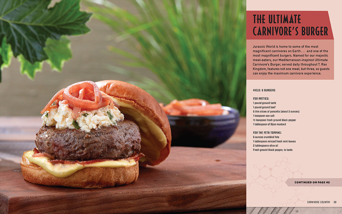 Delicious-looking burger on a wooden cutting board with a plant in the background