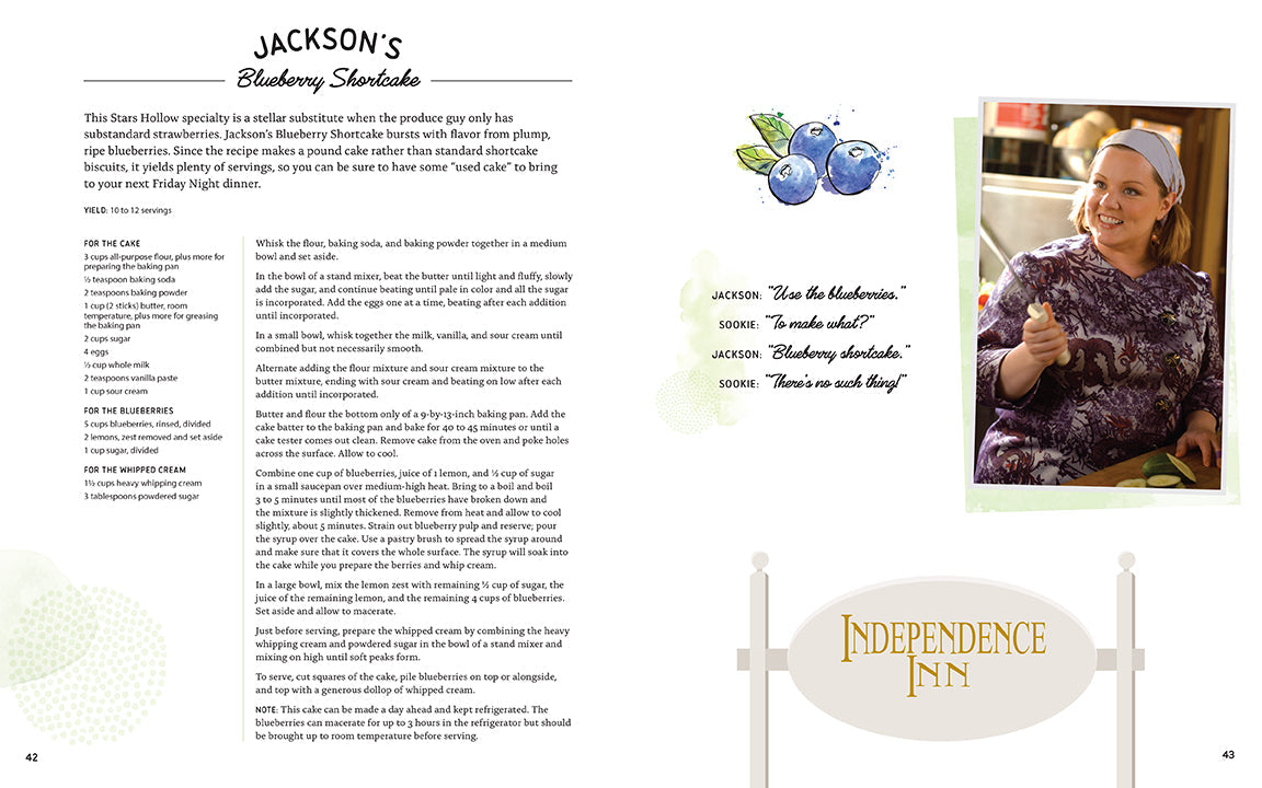 Page from a cookbook featuring a blueberry shake recipe with an image of a woman and the Independence Inn logo.