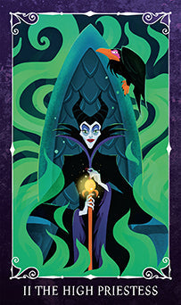 Character in a hooded robe with a bird on a green and purple background