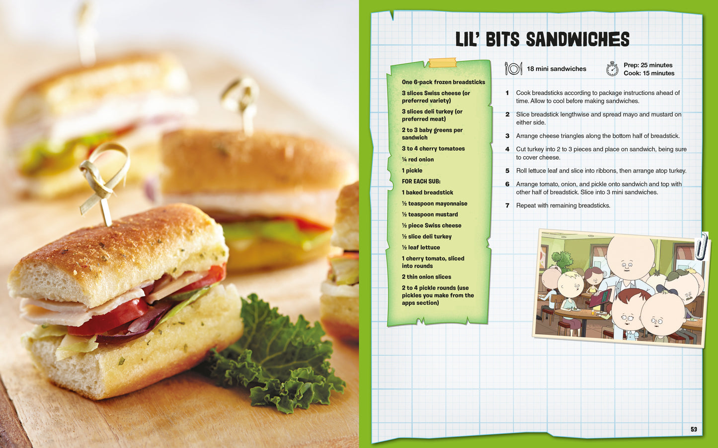 Lil' Bits Sandwiches with a recipe card on the right side