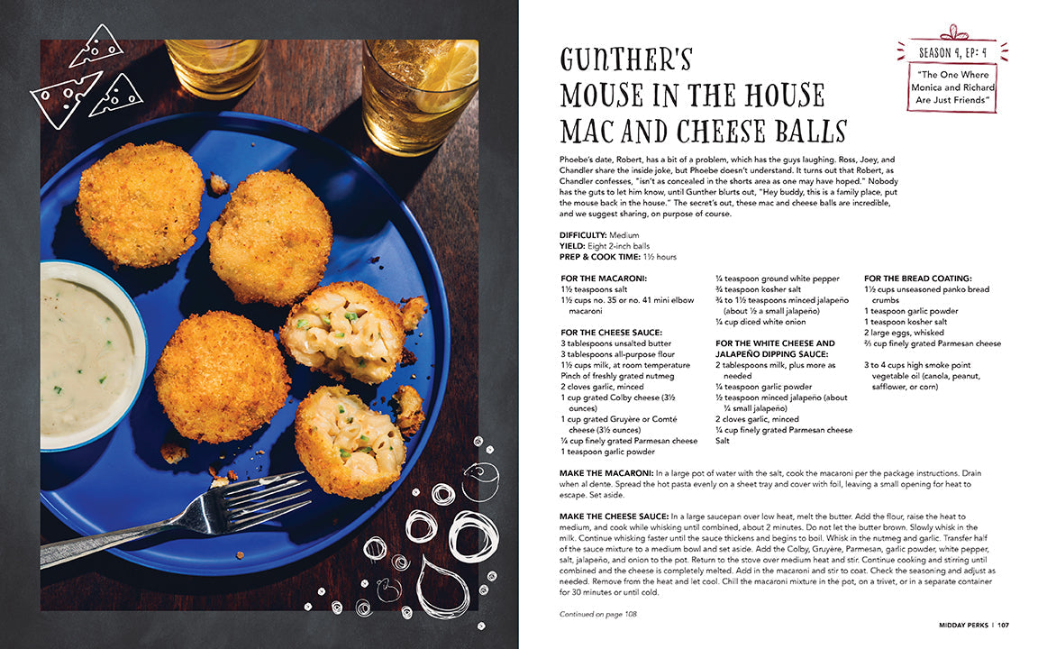 Plate of mac and cheese balls with a recipe on the side