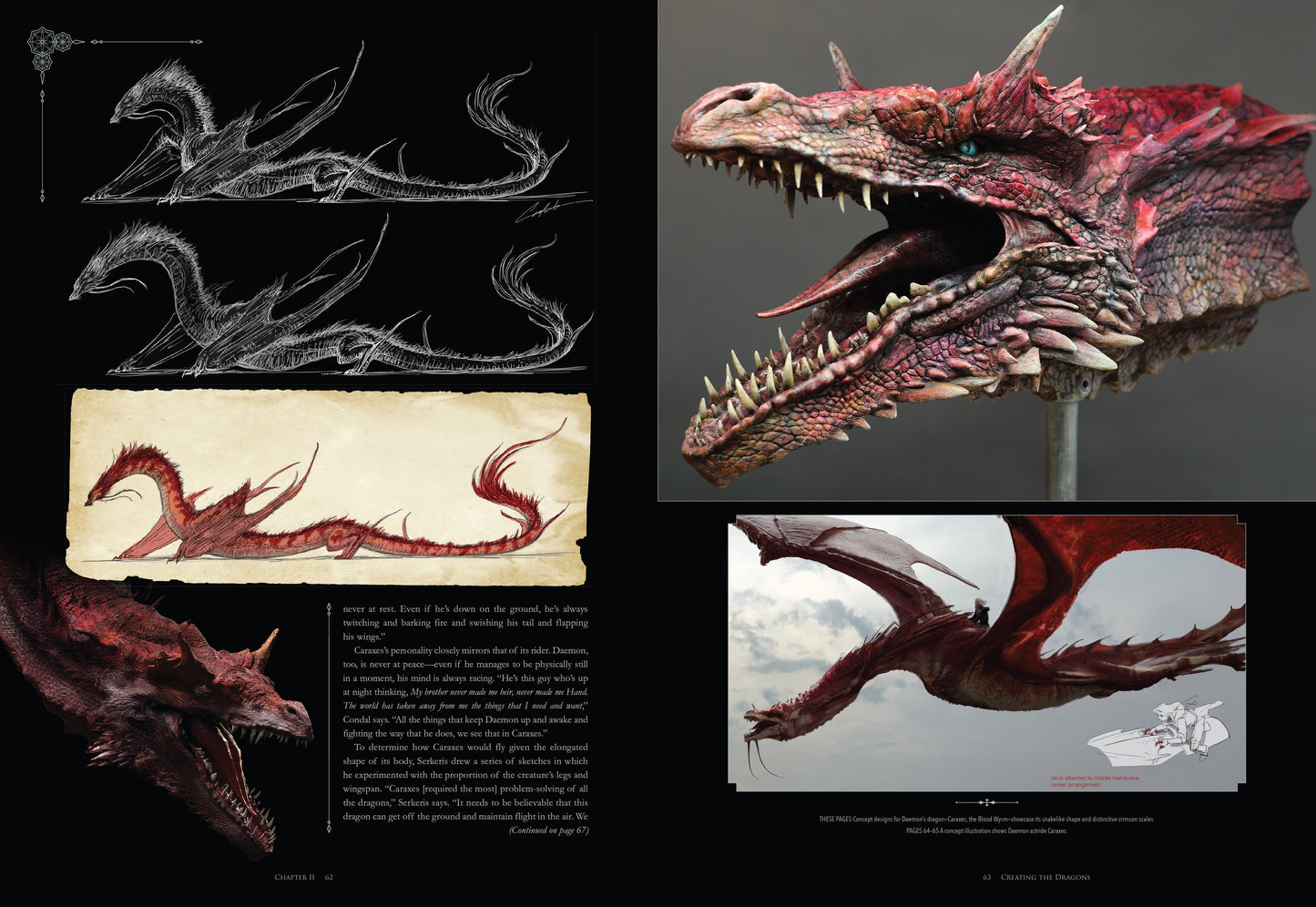 Collage of dragon illustrations and models with a focus on detailed dragon head design.