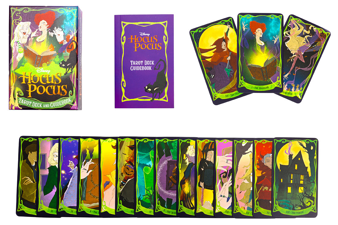 Hocus Pocus tarot deck with cards and guidebook on a white background