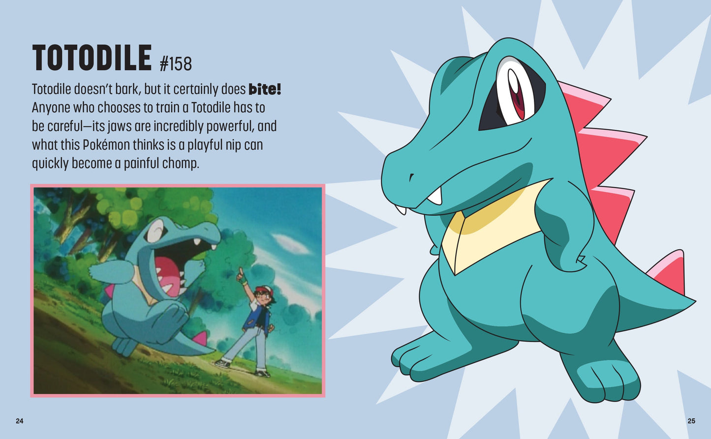 Pokémon Totodile illustration with description on a blue background