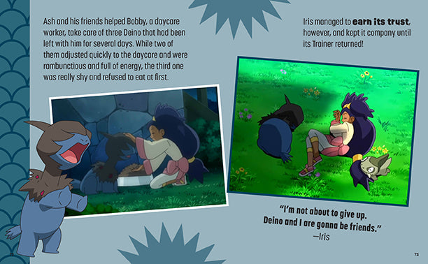 Illustrated scene from an animated storybook with characters and text on a blue background