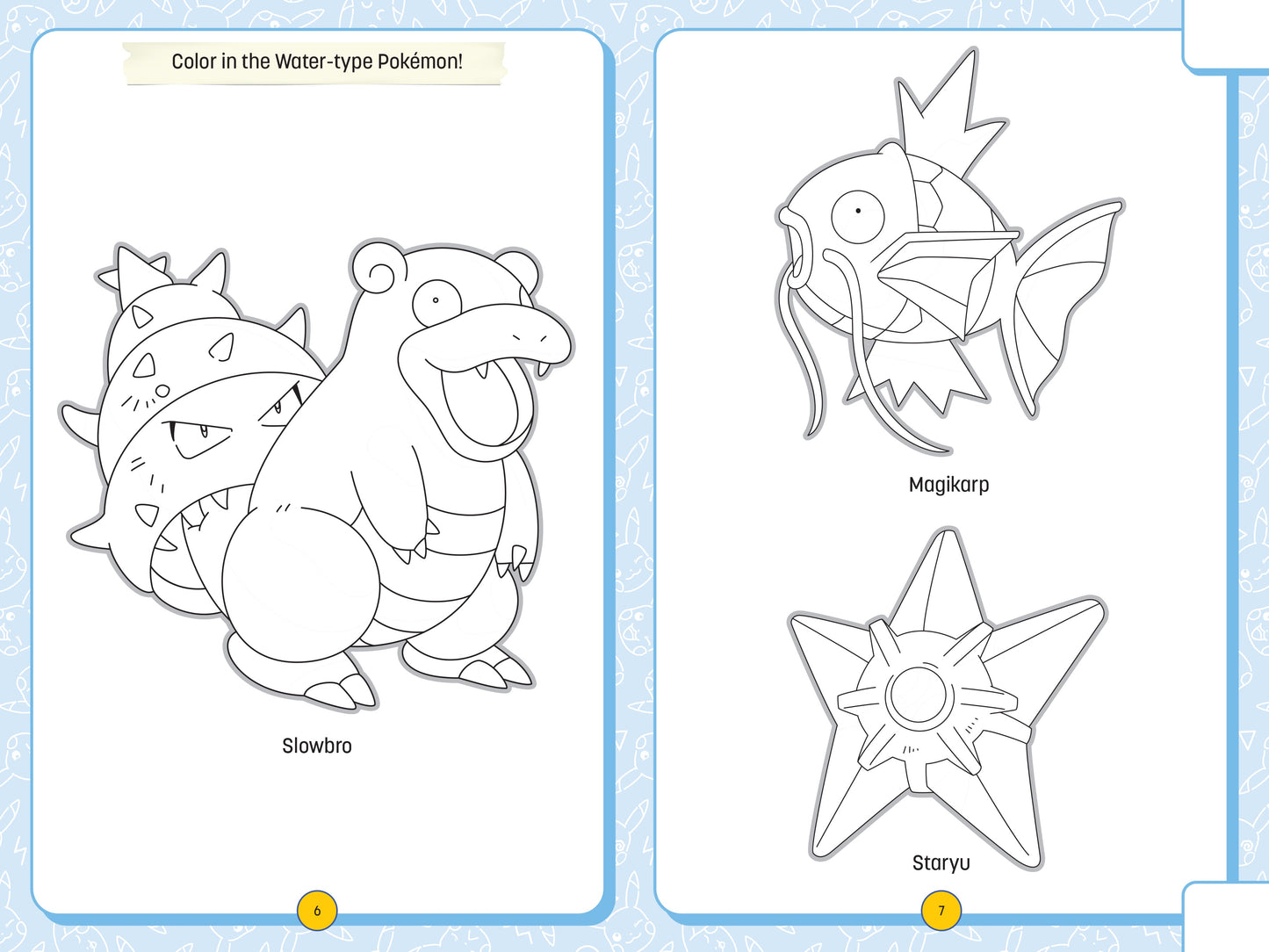 Coloring page with two Pokémon characters and their names: Swolebro and Storyu.