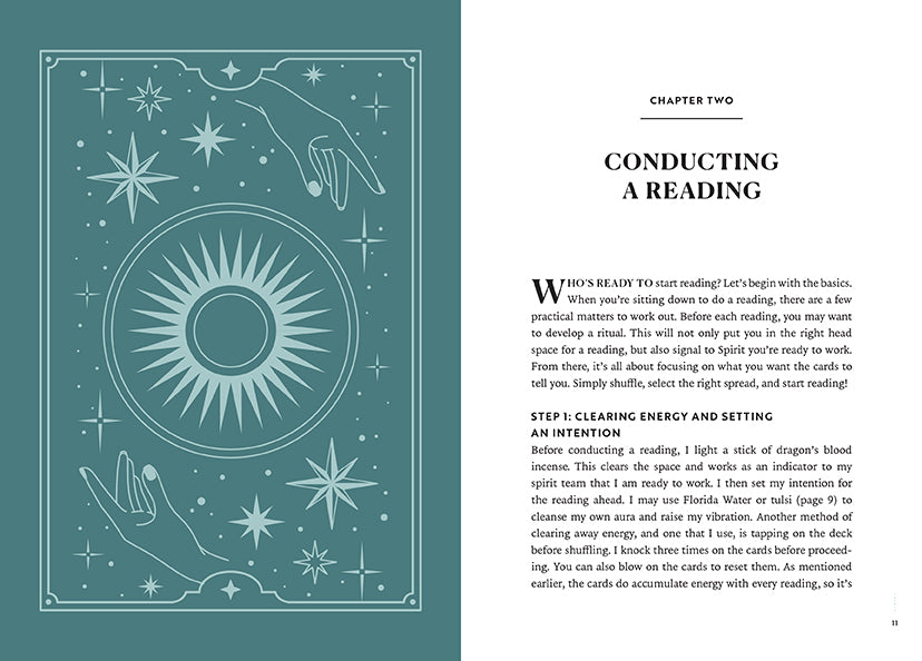 Book page with astrological symbols and text on conducting a reading