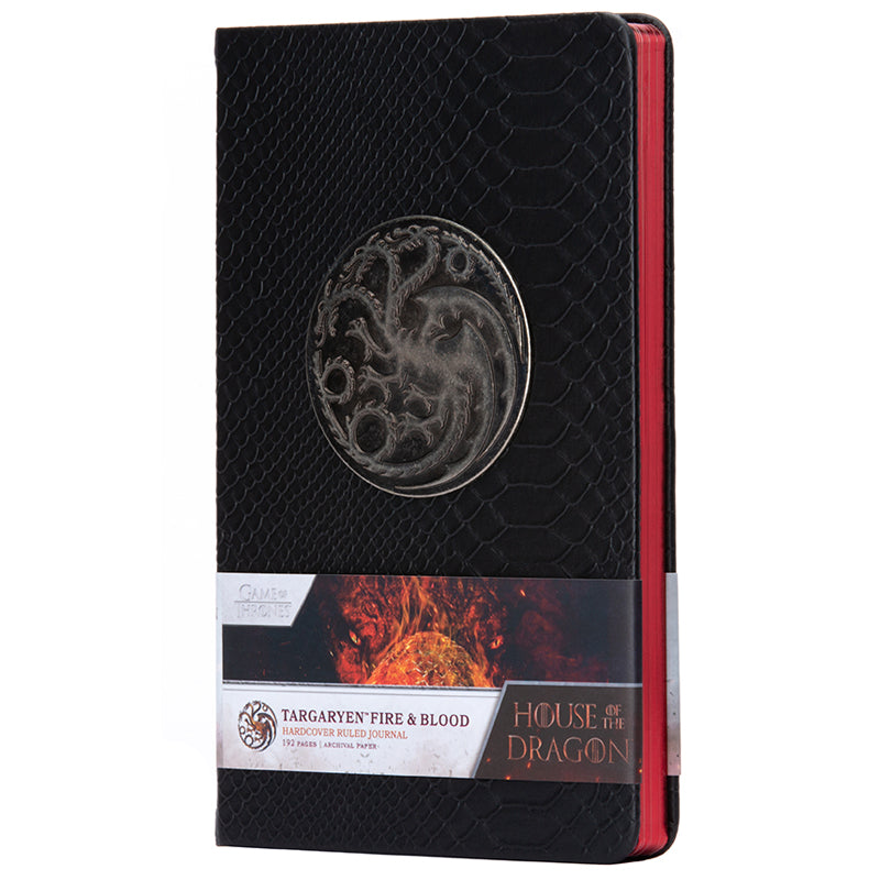 Black notebook with Targaryen emblem and 'House of Dragon' branding on a white background