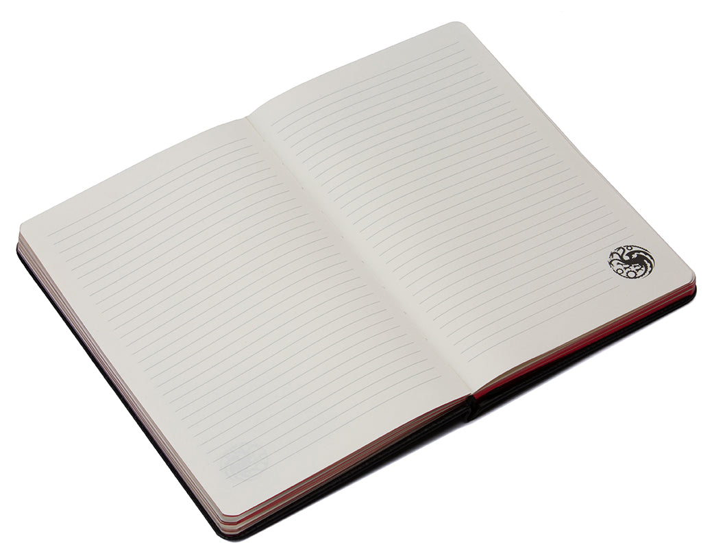 Open notebook with lined pages on a white background