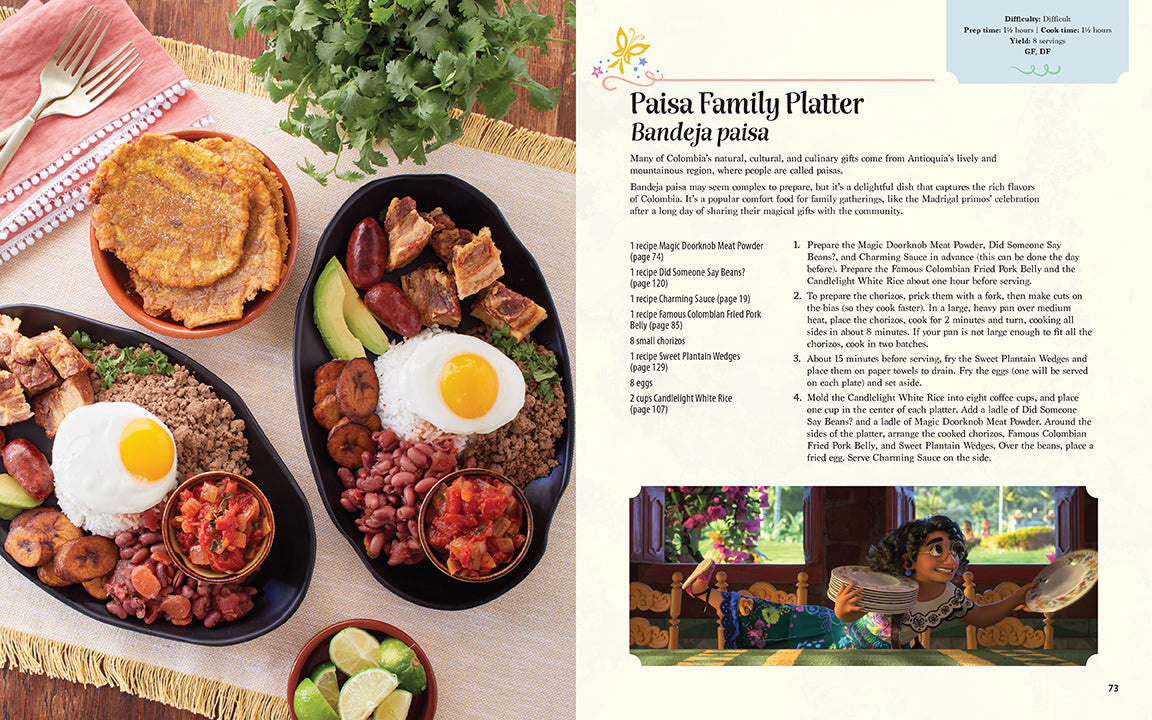 Family platter with various dishes and a recipe card on the right.