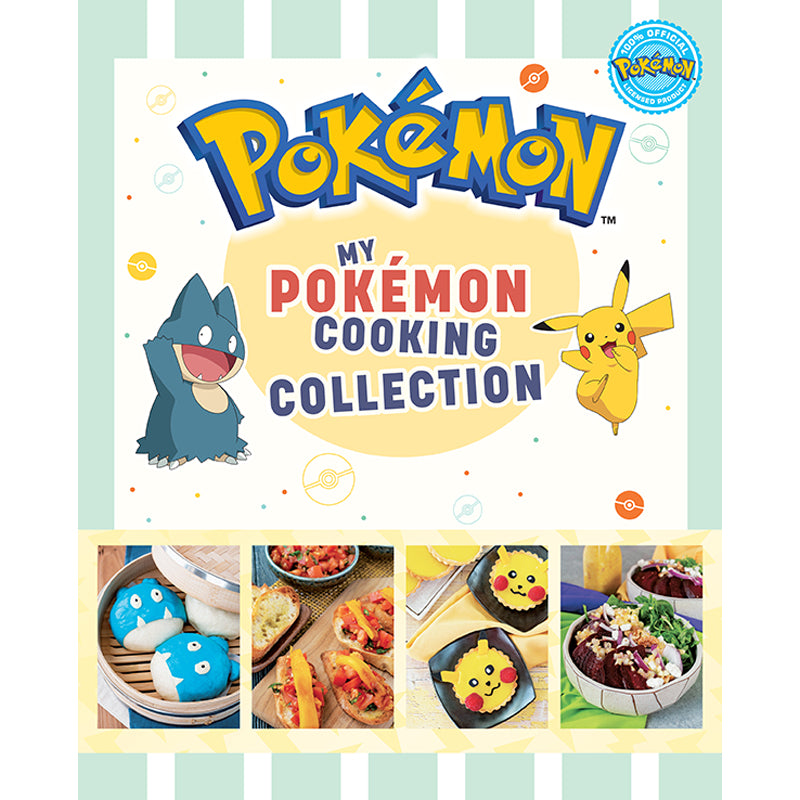 Pokémon-themed cooking book with illustrations of Pokémon characters and food.