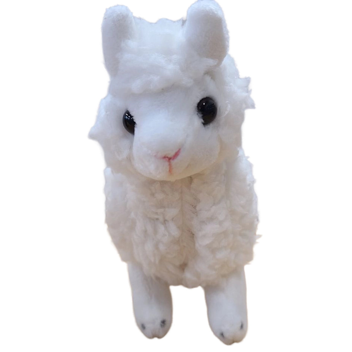 An alpaca plushie against a white background.