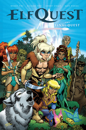 Book cover of 'ElfQuest: The Final Quest' featuring ElfQuest characters and a wolf.