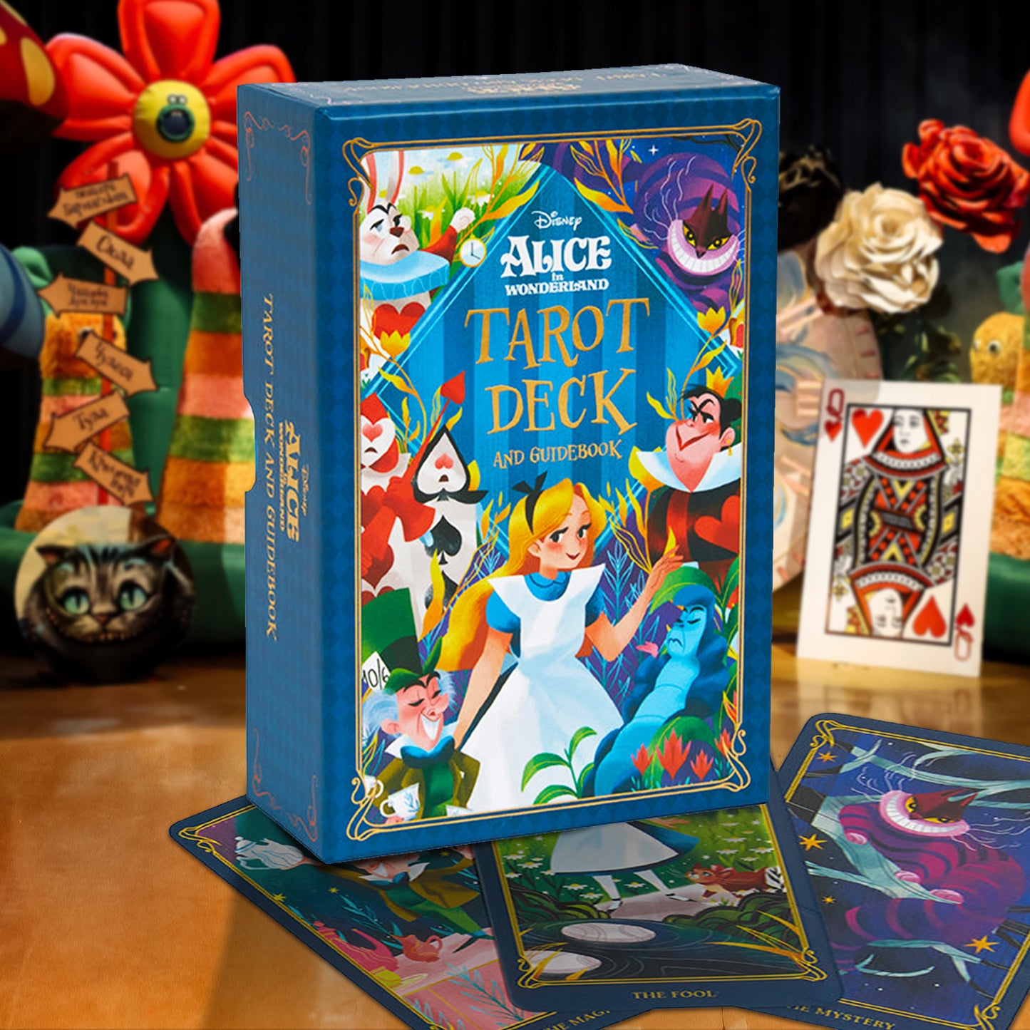 Disney Alice in Wonderland Tarot Deck packaging with tarot cards displayed.