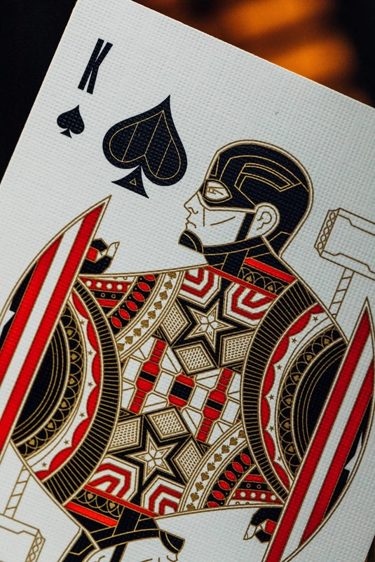 A King of Spaded playing card. The image of the King has been replaced by Captain America.