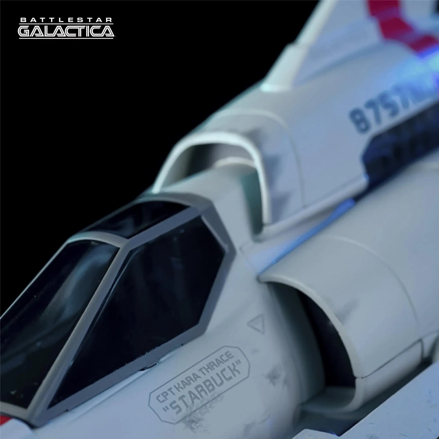 Close up view of a scale replica of Starbuck's Viper MKII from the reimagined Battlestar Galactica series