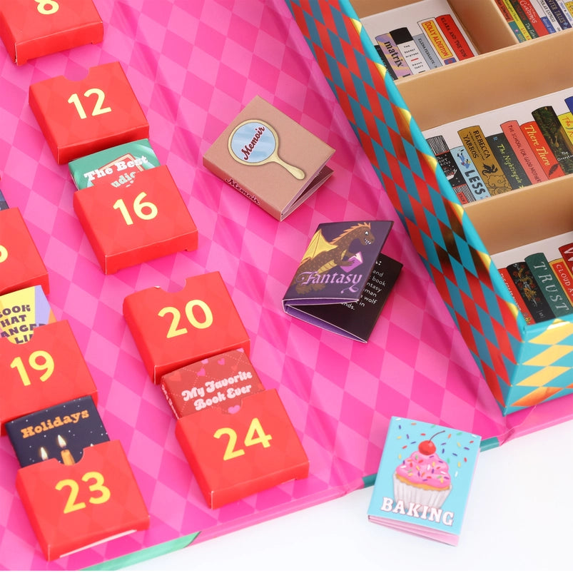 Close up of the tiny books in pockets inside the calendar.