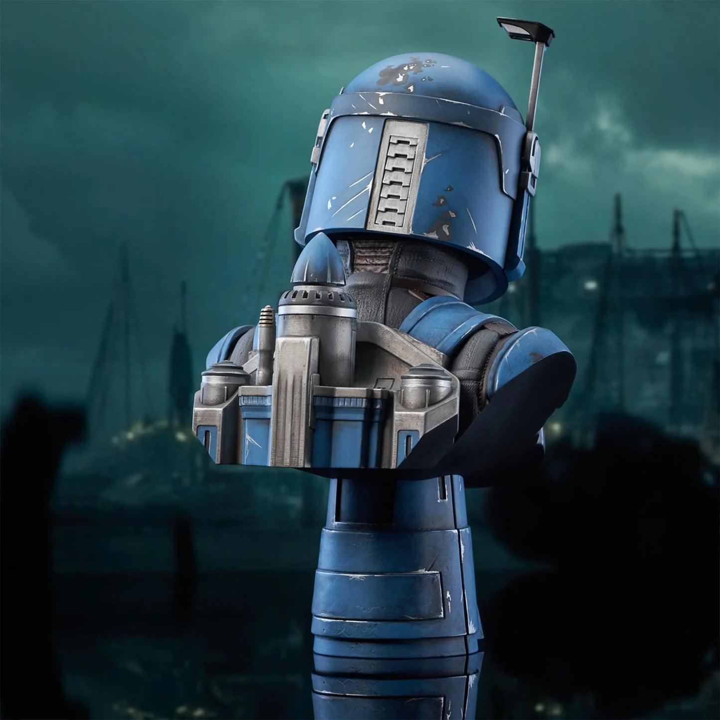 A resin bust depicting Bo-Katan from The Mandalorian