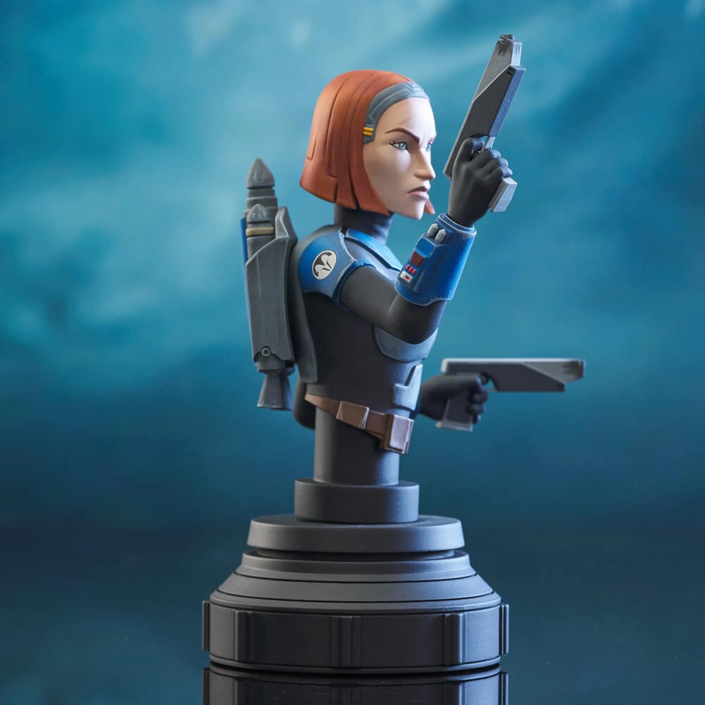 A resin bust depicting Bo-Katan from Star Wars The Clone Wars