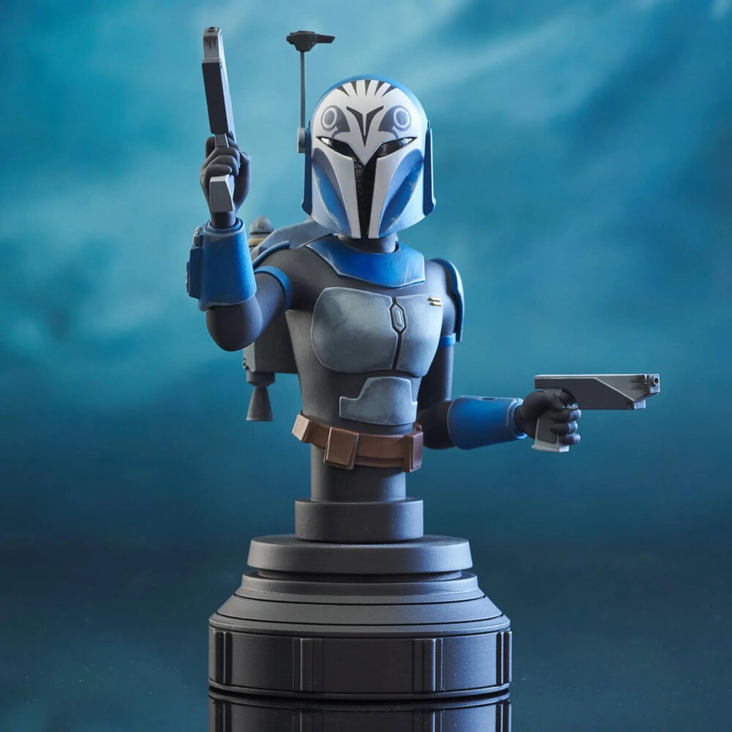 A resin bust depicting Bo-Katan from Star Wars The Clone Wars