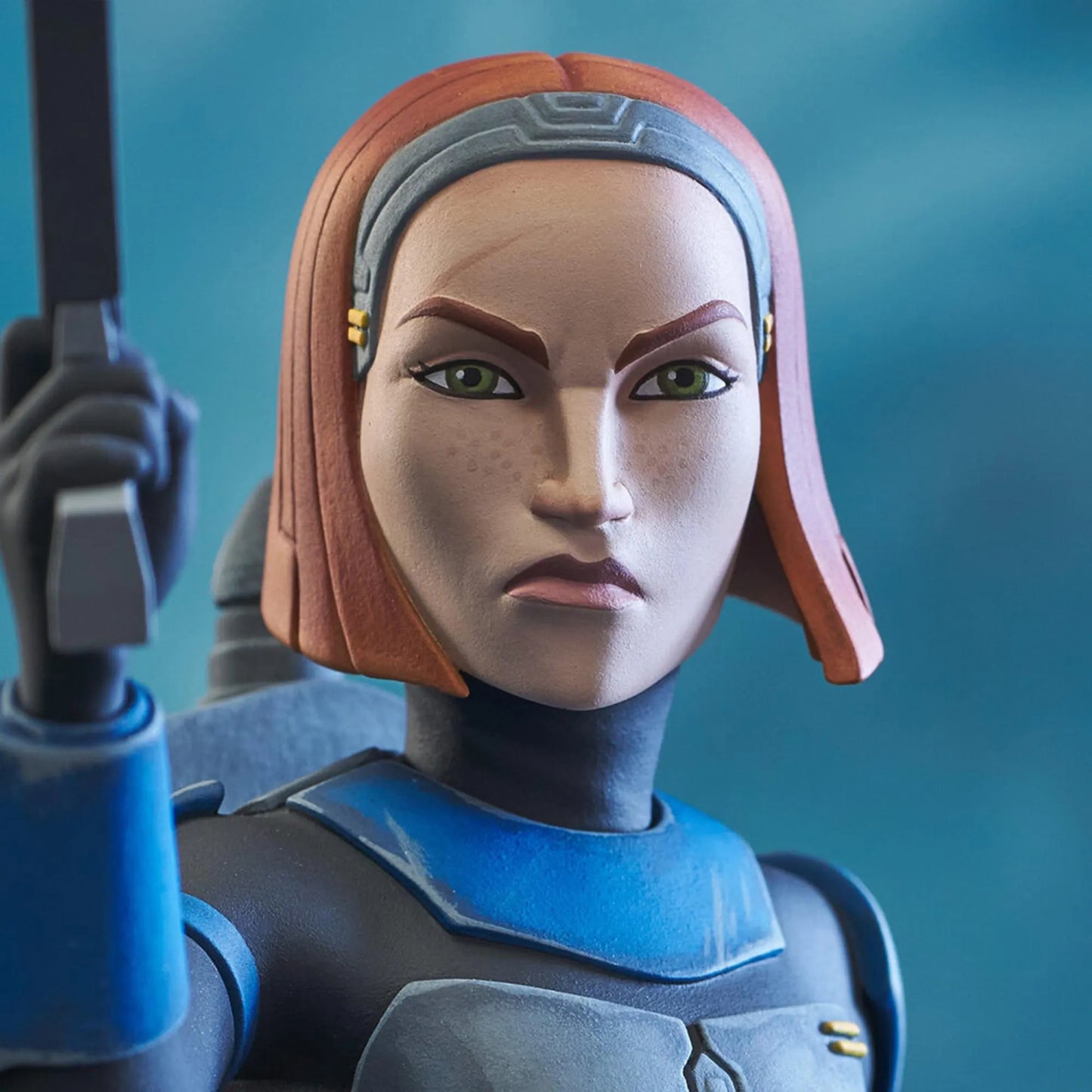 A resin bust depicting Bo-Katan from Star Wars The Clone Wars