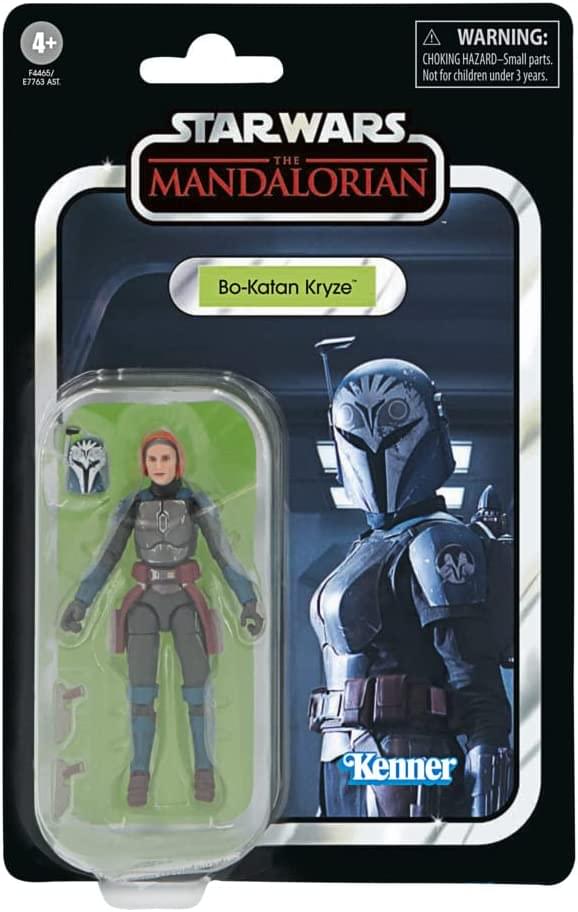 A cardboard package containing a plastic action figure depicting the character Bo-Katan Kryze from The Mandalorian.