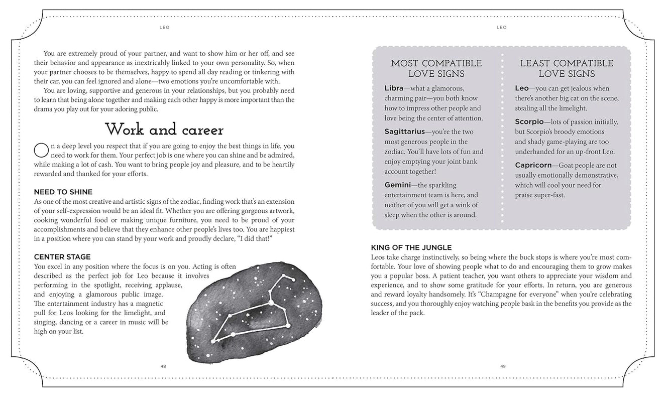 A two page spread from the book, with explanations about work and career in black text.