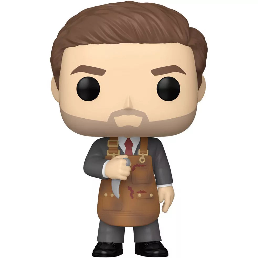 Funko Pop! vinyl figure of the character Dean  Winchester as Michael in a suit and apron on a white background