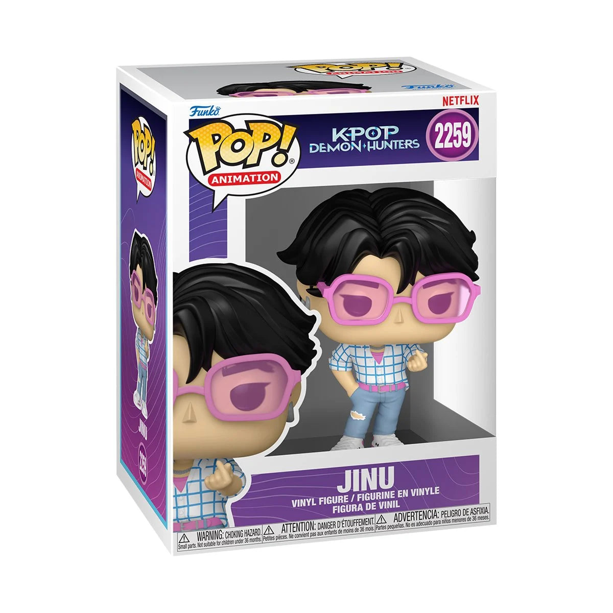 A Funko Pop! vinyl figurine depicting the character Jinu from "KPop Demon Hunters." The figurine is in a Funko package with a window display.