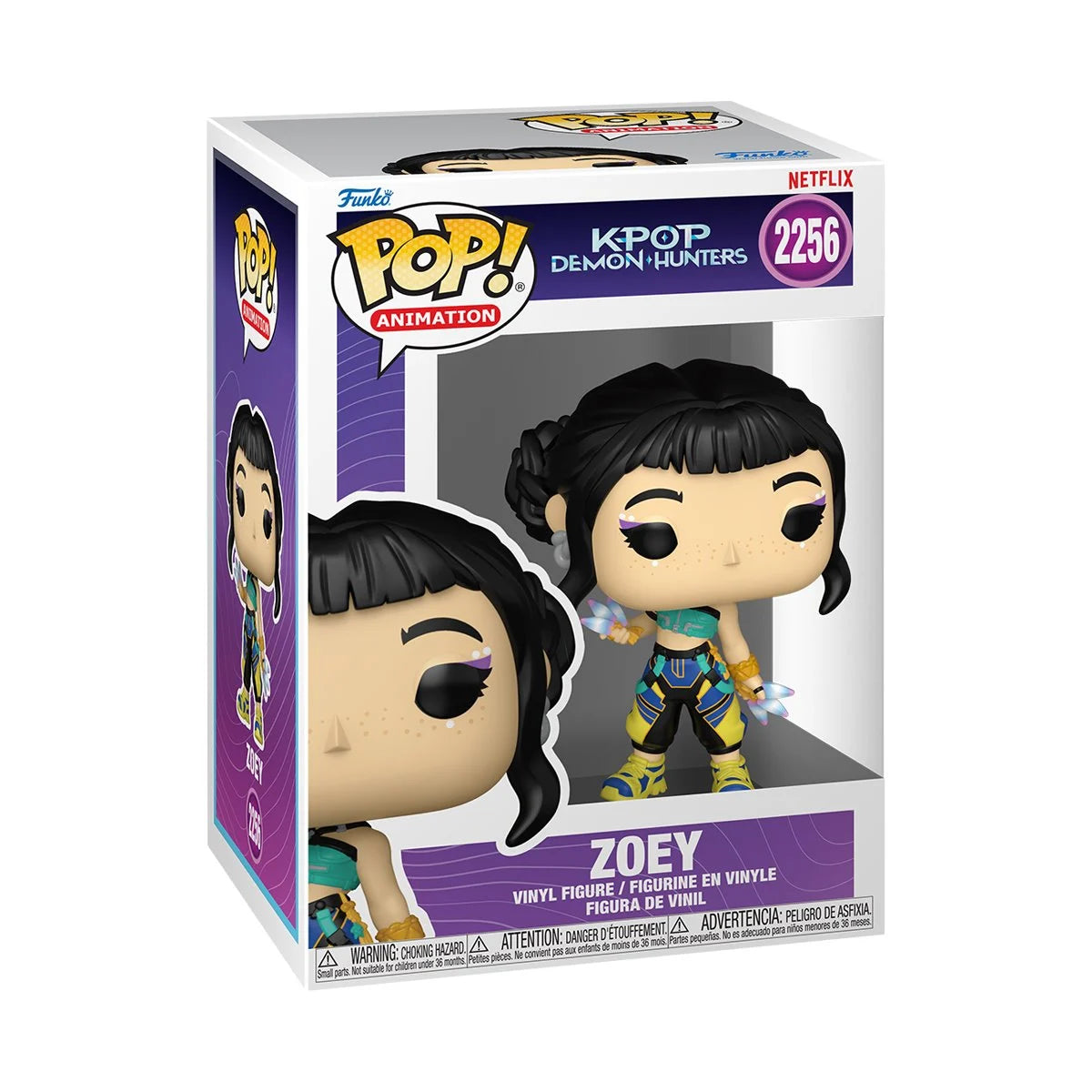 A Funko Pop! vinyl figurine depicting the character Zoey from "KPop Demon Hunters." The figurine is in a Funko package with a window display.