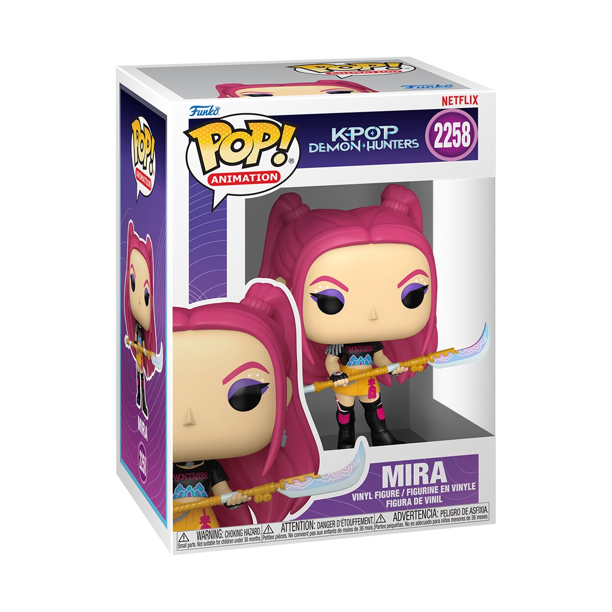 A Funko Pop! vinyl figurine depicting the character Mira from "KPop Demon Hunters." The figurine is in a Funko package with a window display.