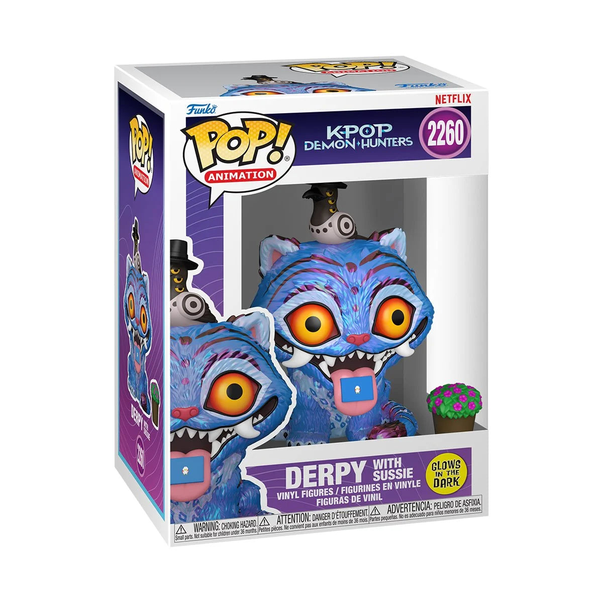 A Funko Pop! vinyl figurine depicting the character Mira from "KPop Demon Hunters." On its head is the character Sussie. The figurine is in a Funko package with a window display.