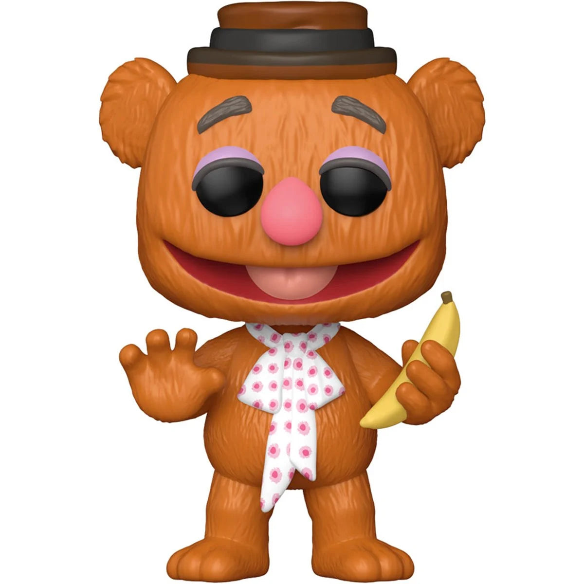 A bobblehead figure depicting Fozzie Bear holding a a banana and wearing his signature polka-dot tie and porkpie hat, against a white background.