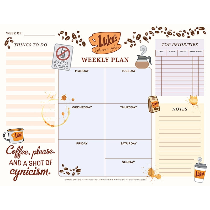 A weekly planner notepad themed after the TV series Gilmore Girls.