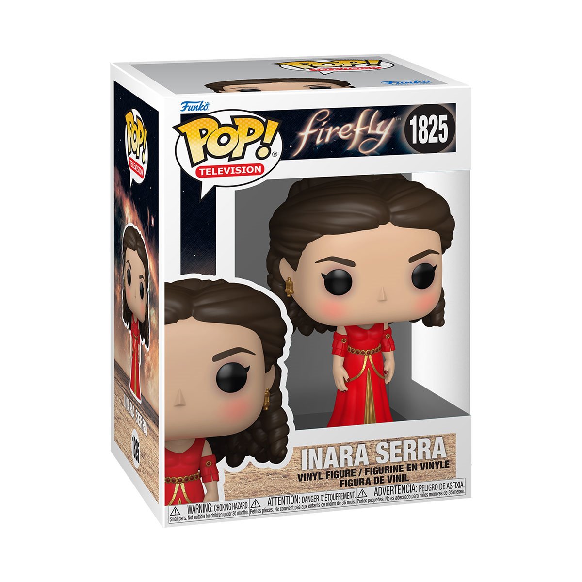 A boxed vinyl Funko Pop figure depicting the character Inara Serra from the TV series "Firefly."