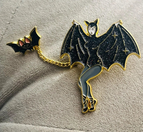 Bat Lady and Her Wingman Glittery Enamel Pin | Kitchy Delish