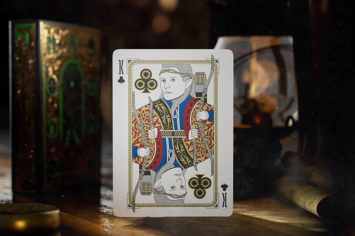 A King of Clubs playing card. The image of the King has been replaced by Legolas.