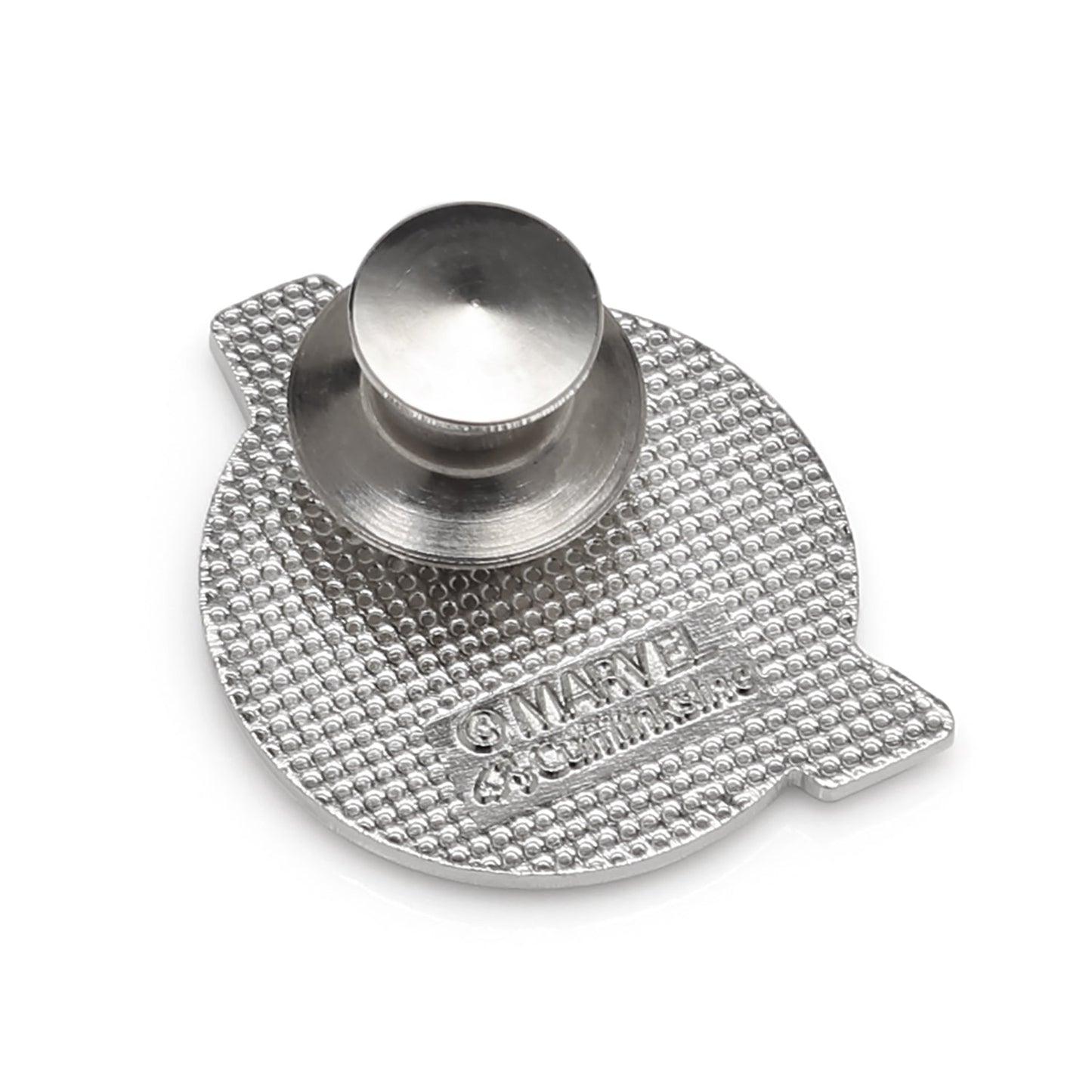 Avengers logo lapel pin with red and silver design on a white background