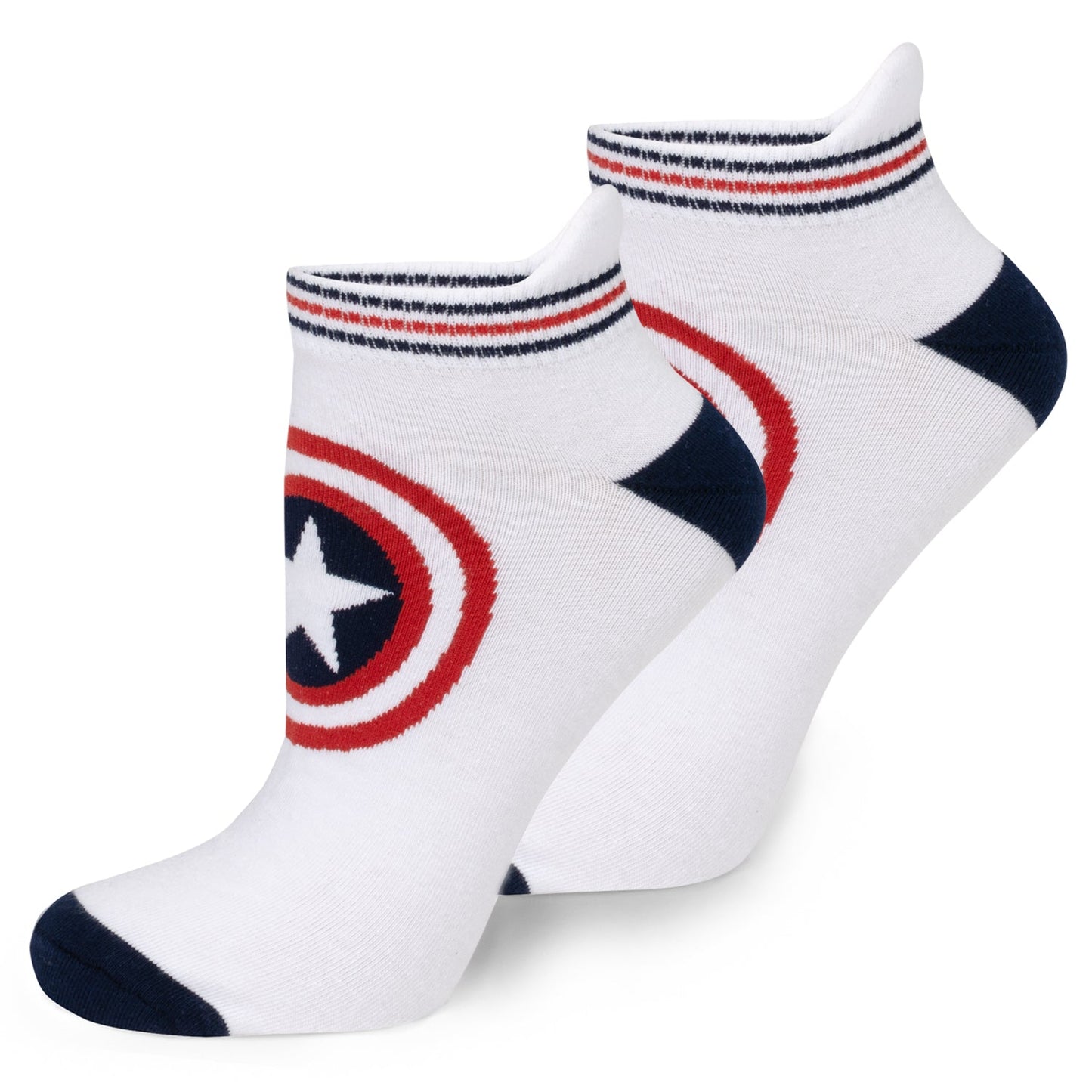 White socks with Captain America logo on a white background