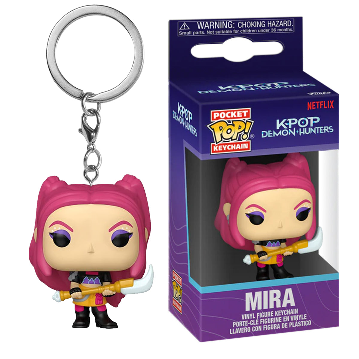 A keychain depicting Mira from KPop Demon Hunters