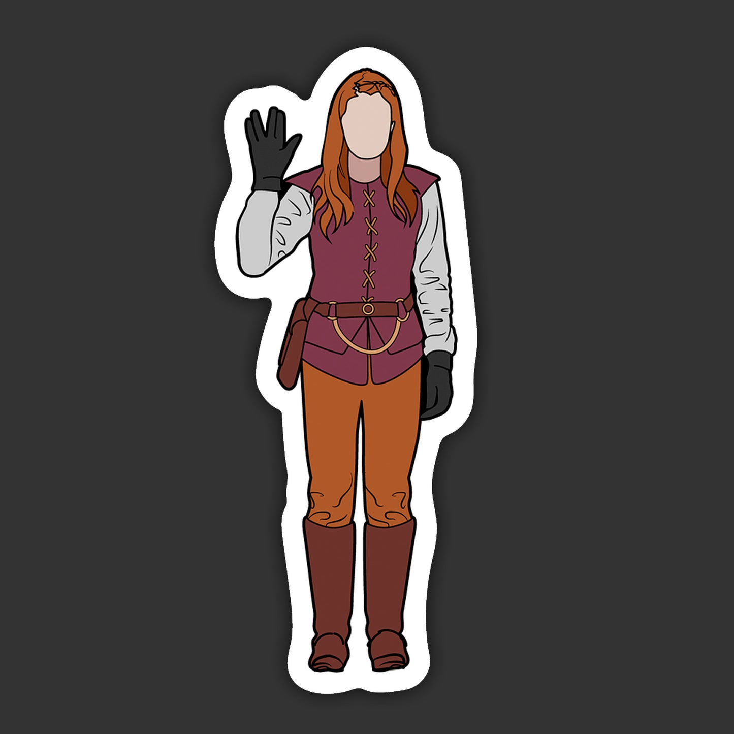 Sticker of a character in fantasy attire with a dark background