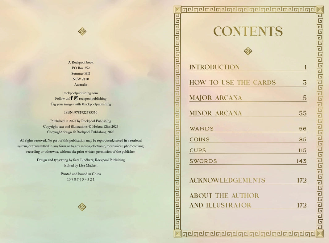 A two-page spread from the guidebook, listing the table of contents.