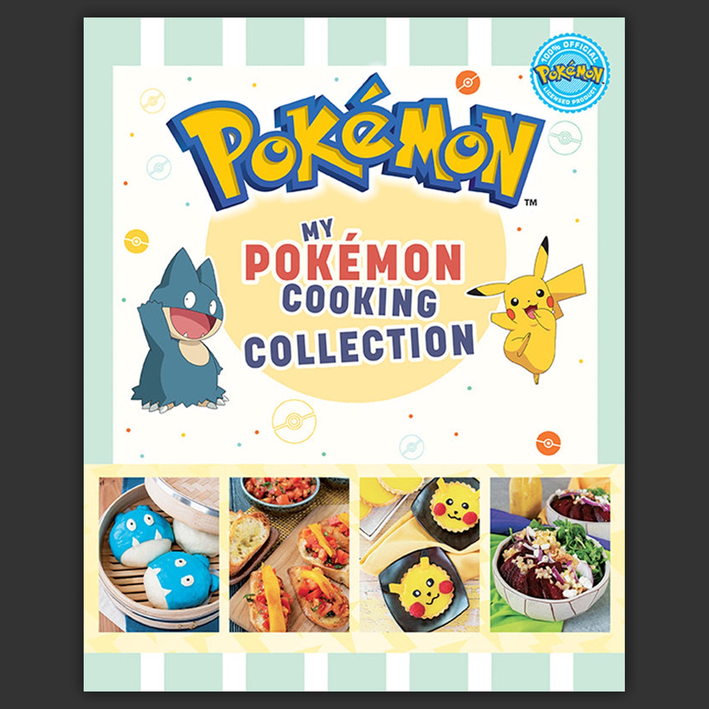 Pokémon-themed cooking book with illustrations of Pokémon characters and food.